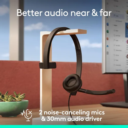 Vista 3 de Logitech H570e - Auriculares USB con micrófono para PC y Mac, auriculares con cable USB-A con sonido mono, micrófonos con cancelación de ruido