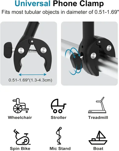 Vista 3 de Soporte de teléfono con cuello de cisne para silla de ruedas, cochecito, barco, cinta de correr, bicicleta giratoria, soporte de micrófono