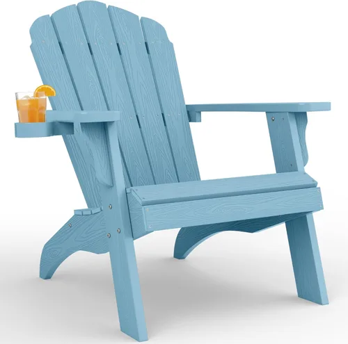 Vista 13 de YEFU Silla Adirondack de gran tamaño con soporte para tazas, silla para fogata de plástico para exteriores, resistente a la intemperie, silla