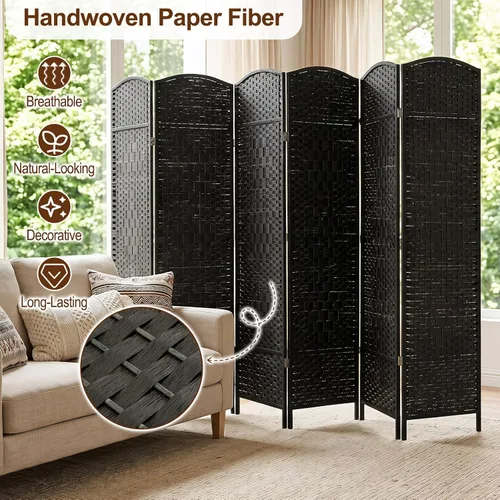 Vista 4 de GIANTEX 6 Panel Folding Room Divider, 6 FT Tall Woven Privacy Screen, Black