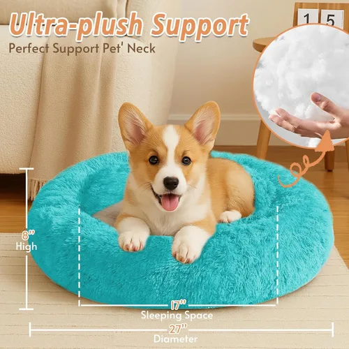 Vista 354 de JOLLYVOGUE Cama Calmante para Perros Pequeños - Cama para Perros Pequeños en Forma de Dona Lavable de 23 Pulgadas para Gatitos y Cachorros, Camas