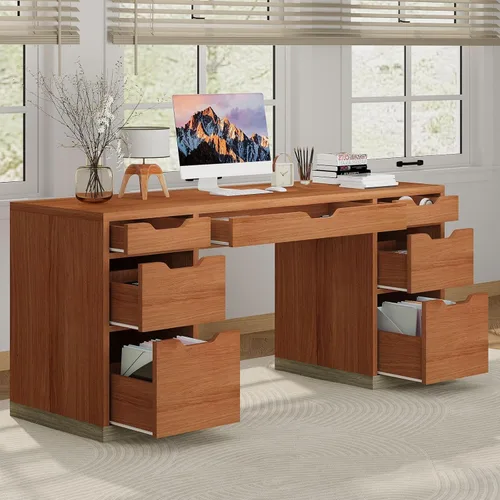 Vista 7 de MaverickFurni Office Desk with Drawers, 54 Inch Computer Desk with 7 Drawers for Bedroom, Small Executive Desk with Stoarge Drawers for Work Study
