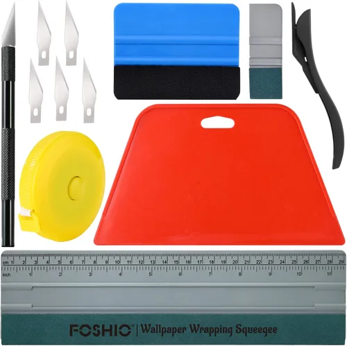 FOSHIO Kit de herramientas de alisado de papel tapiz, escobilla de goma dura roja, escobilla de papel tapiz de 11.5 pulgadas, escobilla de fieltro