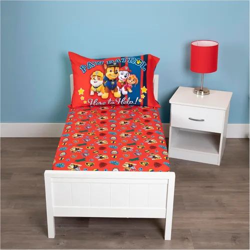 Vista 5 de Paw Patrol Juego de sábanas – Se adapta a cama infantil o colchón de cuna – Sábana bajera y funda de almohada reversible, color rojo
