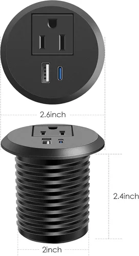 Vista 6 de Ojal de alimentación de escritorio, 2 pulgadas, estación de carga rápida USB C PD de 20 W, salida de alimentación empotrada con orificio