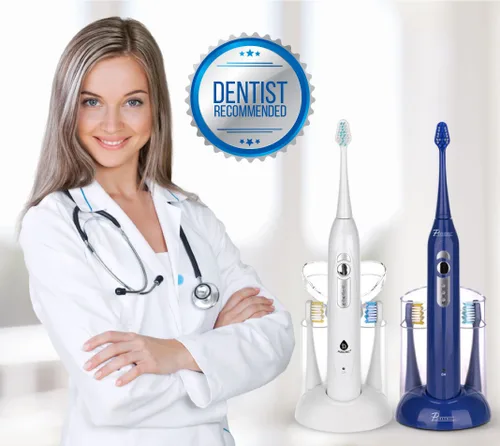 Vista 5 de Pursonic S420 cepillo dental sónico recargable de alta potencia con 12 cabezas de cepillo y cargador de almacenamiento., Azul