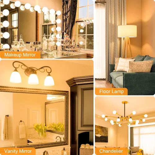 Vista 7 de Paquete de 8 Bombillas de Luz para Baño con Base E26 de 3000K Blanco Suave, Bombillas LED Globo G25 Equivalente a Incandescente de 60 Vatios