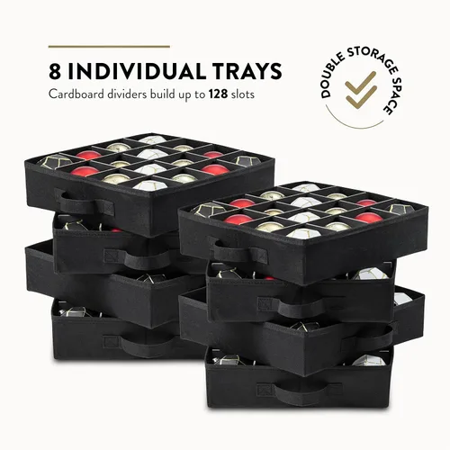 Vista 4 de Caja de almacenamiento grande de adornos navideños de alta calidad, con apertura lateral, bandejas estilo cajón, compartimento de 3 pulgadas, 8