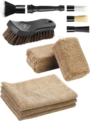 Fantasticlean Juego de 9 piezas para detallado del interior del automóvil, paño de microfibra y aplicador, cepillos de detallado de doble cabeza,