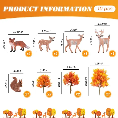 Vista 6 de Kit de 10 figuras de animales del bosque, 5 ciervos artificiales de bosque, 5 árboles de arce en miniatura mixtos para decoración de pasteles