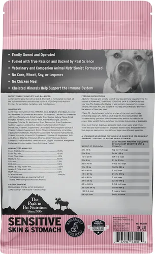 Vista 2 de Annamaet Original Sensitive Skin & Stomach - Alimento seco para perros (cordero, pescado blanco y mijo), bolsa de 5 libras