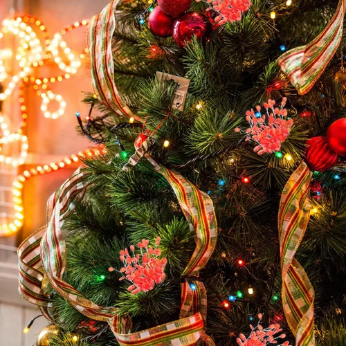 Vista 6 de 100 piezas de esquejes de árbol de Navidad, coronas de Navidad, palitos artificiales de cuentas florales, tallos de Navidad, adornos de árbol