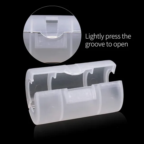 Vista 2 de Paquete de 4 espaciadores convertidores de batería AA a C, tamaño AA a C, cajas de funda para adaptador de celda de batería, transparente