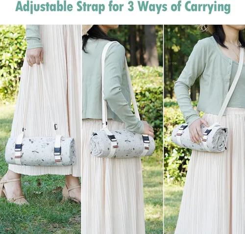 Vista 8 de WILLOW WEAVE Manta de picnic grande, alfombra de playa lavable sin arena, mantas de emergencia impermeables para camping, cestas de pícnic