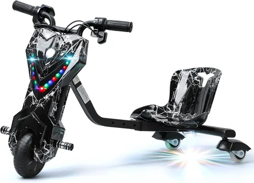 Triciclo eléctrico de deriva para niños de 8 a 14 años, triciclo eléctrico de 12 V con deriva de 360°, asiento ajustable y velocidad máxima de 9