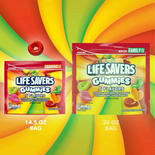 Vista 5 de LIFE SAVERS Caramelos de verano gomosos de 5 sabores GUMMIES, tamaño compartido, bolsa de 14.5 onzas