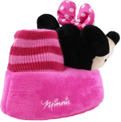 Vista 4 de Minnie Mouse Disney - Pantuflas de felpa 3D Minnie Head para niñas pequeñas