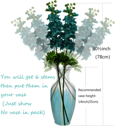 Vista 2 de 6 tallos de 31" Delphinium Ajacis flores artificiales de seda (azul)
