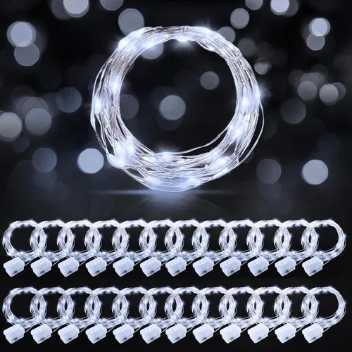 Vista 39 de AIKEI Paquete de 12 luces LED de hadas que funcionan con pilas, guirnaldas de luces impermeables de 7 pies, 20 luces LED de luciérnagas estrelladas