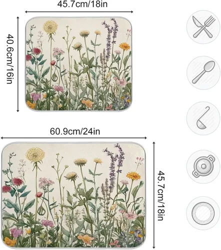 Vista 87 de Tapete de secado de platos de gnomos del día de San Patricio para encimera de cocina, tréboles, tapete de secado de microfibra, absorbente