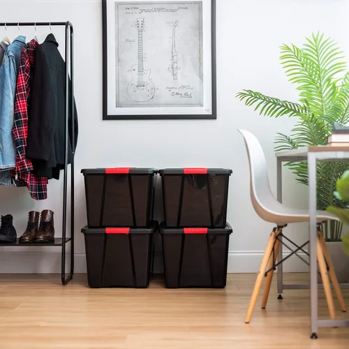 Vista 3 de IRIS USA - Contenedores de almacenamiento de plástico apilables de 72 cuartos de galón con tapas, paquete de 4, sin BPA, fabricados en Estados