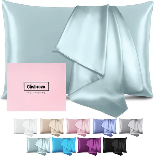 Vista 36 de Funda de almohada de seda para cabello y piel, de seda de morera, suave, transpirable, lisa de ambos lados, de seda natural, con cremallera, 1 Azul