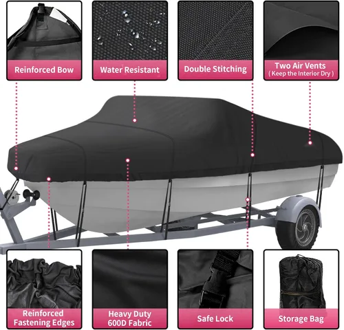 Vista 2 de NEXCOVER - Cubierta para lancha impermeable y resistente; cubierta de lancha remolcable Runabout, apta para cascos V-Hull, TRI-Hull, Pro-Style, bote