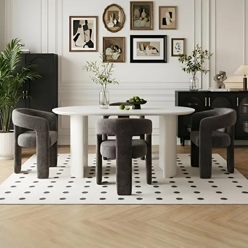 Vista 39 de Silla de Comedor Moderna Sherpa Tipo Barril Tapizada en Pelo Sintético para Comedor con Brazo Silla Auxiliar de Acento Cómoda para Cocina/Sala