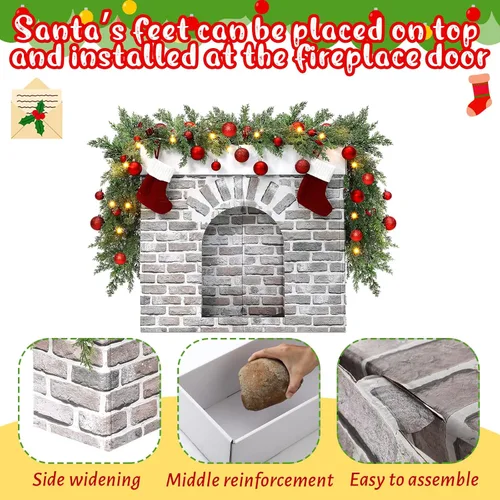 Vista 3 de VioraWhite Chimenea de Cartón Navideña Prop 3D de Ladrillo Blanco Artificial Rústico Chimenea Falsa para Decoración de Fondo de Fiesta de Navidad