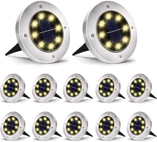 Vista 8 de Aogist - Luces solares de suelo, 8 luces solares LED para exteriores, luces de disco, luces de jardín, luces impermeables para patio, exteriores