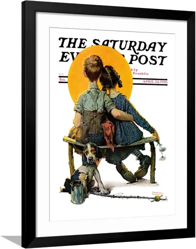 Vista 11 de ART.COM Norman Rockwell - Cubierta para poste de pared con estampado giclée Little Spooners or Sunset Saturday Evening Post, 24 de abril de 1926
