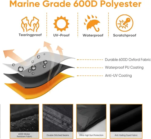 Vista 8 de NEVERLAND Cubierta impermeable para barco pontón - Cubierta resistente para barco de grado marino de poliéster 600D de lona remolcable. Se adapta a