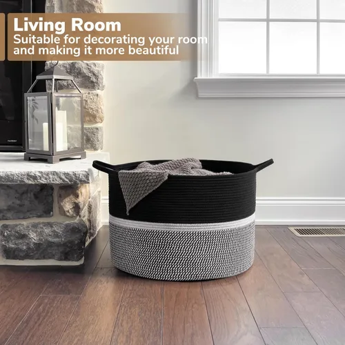 Vista 2 de CHICVITA Cesta de lavandería extragrande, cesta de manta de cuerda tejida para toallas, ropa, cestas de almacenamiento de juguetes, cestas