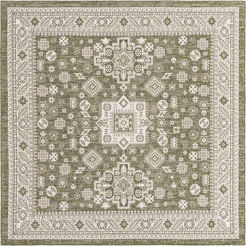 Vista 67 de Unique Loom Outdoor Aztec Collection Alfombra de área, Chalca (7 pies 10 pulgadas, cuadrada, azul/marfil)