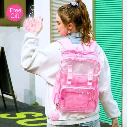 Vista 2 de Mochila transparente, resistente bolsa de libros transparente, mochilas grandes de PVC transparente para mujeres y hombres