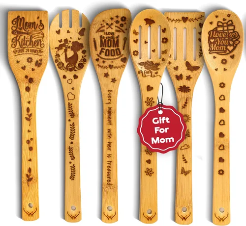 Vista 12 de Cucharas de madera de Navidad para cocinar, 6 piezas, utensilios de cocina de Navidad, regalos para decoración de cocina, incluyendo espátulas