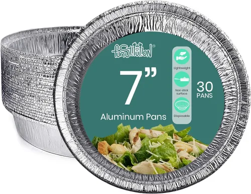 Vista 8 de FUNSTITUTION Sartenes redondos de aluminio con tapas (paquete de 30) – Sartenes desechables de 7 pulgadas – Papel de aluminio redondo para hornear