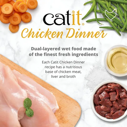 Vista 4 de Catit Cena de pollo con atún y col rizada: comida húmeda hidratante y saludable para gatos de todas las edades