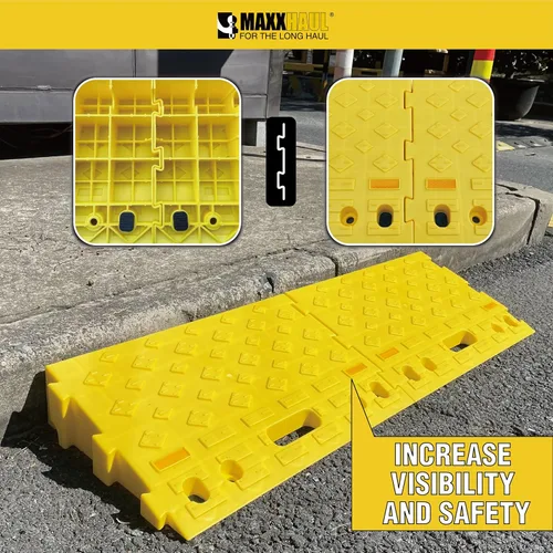 Vista 3 de MAXXHAUL 50707 - Juego de rampas de umbral de bordillo de plástico portátiles y entrelazadas (amarillas) para muelle de carga, entrada, acera