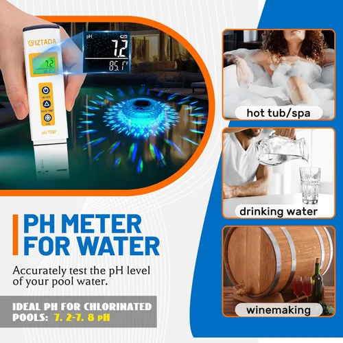 Vista 6 de Flotador solar de cloro para piscina con luces y kit de prueba de pH de agua de piscina, flotador de luces de piscina con probador de pH para bañera