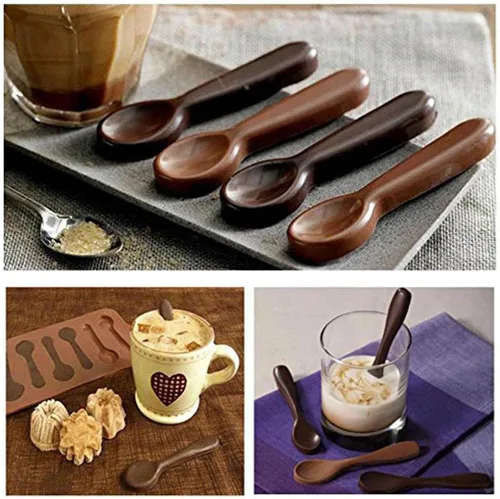Vista 7 de Elome Molde de silicona para chocolate en forma de cuchara, 1 bandeja para cubitos de hielo para hornear, jabón, vela, fondant, decoración de pastel