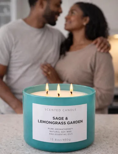 Vista 3 de Sage Lemongrass Garden - Vela perfumada de jardín Velas de soja grandes de 3 mechas para el hogar de 15.8 onzas Vela cítrica a base de hierbas
