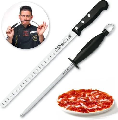 Vista 2 de 3 Claveles 00966 Schinkenmesser 11.4 in Wetzstahl und Schinkenabdeckung
