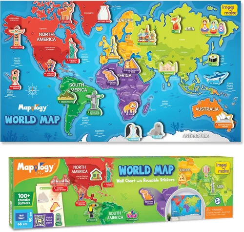 Vista 7 de Imagimake - Rompecabezas Mapology de mapa del mundo y de Estados Unidos, con banderas, mayúsculas, calcomanías, juguetes educativos y de geografía