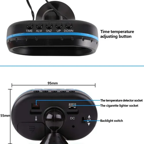 Vista 4 de Termómetro de coche LCD Digital Clock – MASO 12-24V Multifuncional Temperatura Voltímetro Medidor Electrónico Reloj Alarma Monitor con 2