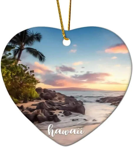 Vista 5 de Decorative Christmas Ornament for Xmas Tree Hanging Hawaii City Scene Building Cityscape Natural Landscape Flat Ceramic Ornament Xmas Keepsake