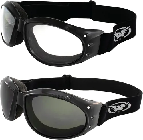 Vista 11 de Global Vision Eliminator Deluxe - Gafas de motocicleta acolchadas estilo barón rojo para cuatrimoto, antiniebla, marco negro
