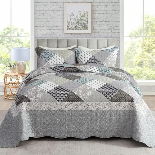 Vista 11 de Travan Juego de Edredón de 3 Piezas Colcha Acolchada Ligera Juego de Cubrecama Reversible con Estampado Floral Juego de Ropa de Cama Acolchada