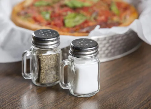 Vista 4 de Tablecraft Mini salero y pimentero Mason con parte superior de acero inoxidable, 12 por paquete, 1.5 onzas