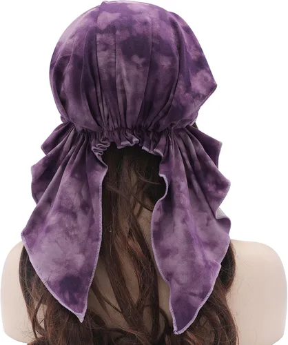 Vista 4 de ZLYC Gorro ligero con ala de quimioterapia para mujer, bufanda para la Tie Dyed Purple